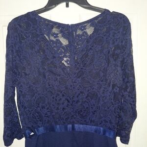 Elegant Asymmetrical Navy Lace Dress